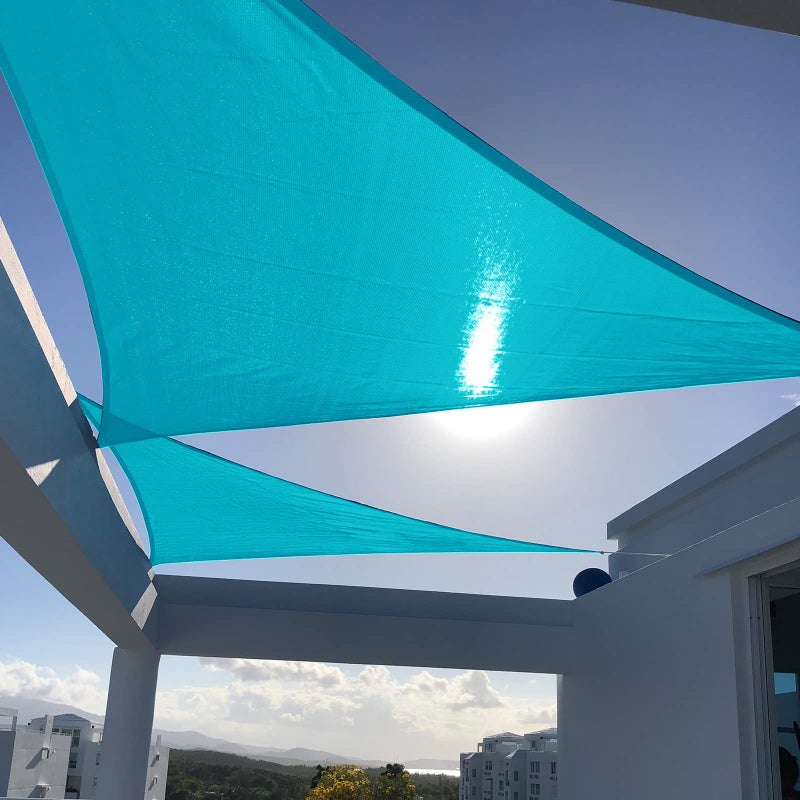 SUNNY GUARD Sun Shade Sail Sail 10'x10'x14' مثلث يمين أزرق فيروزي من الأشعة فوق البنفسجية للفناء الخلفي على سطح السفينة والأنشطة الخارجية والمرافق (نحن نصنع حجمًا مخصصًا) - Image 1